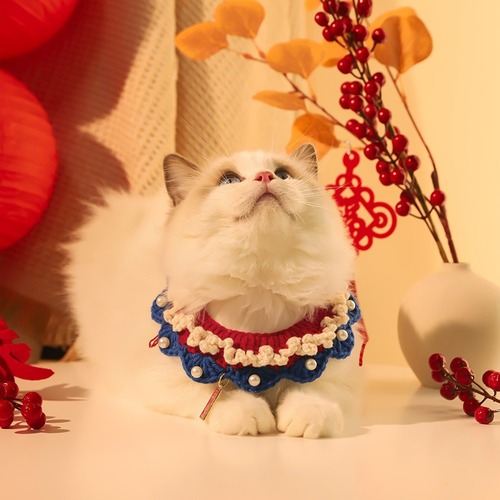 Pet Cute Collar Accessory Plush Golden Shaded Cat Neck Hang Collar Necklace Accessory Cats Knitted Scarf Supply