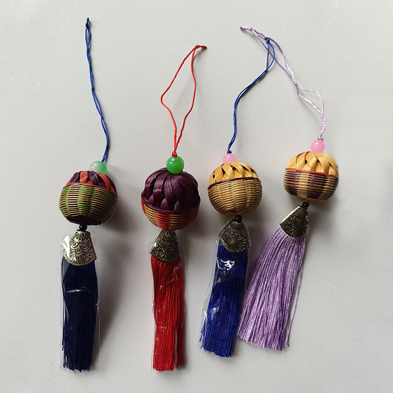 Joyería de estilo antiguo hecho a mano de bambú tejido hanfu accesorios chino colgante oído ventilador clásico estilo antiguo ventilador plegable ventilador redondo borla Accesorios