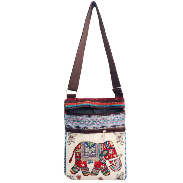 Estilo étnico bordado elefante dibujos animados bolsa de mensajero Dai bolsa de hombro de viaje de las mujeres teléfono móvil bolsa de hombro lateral