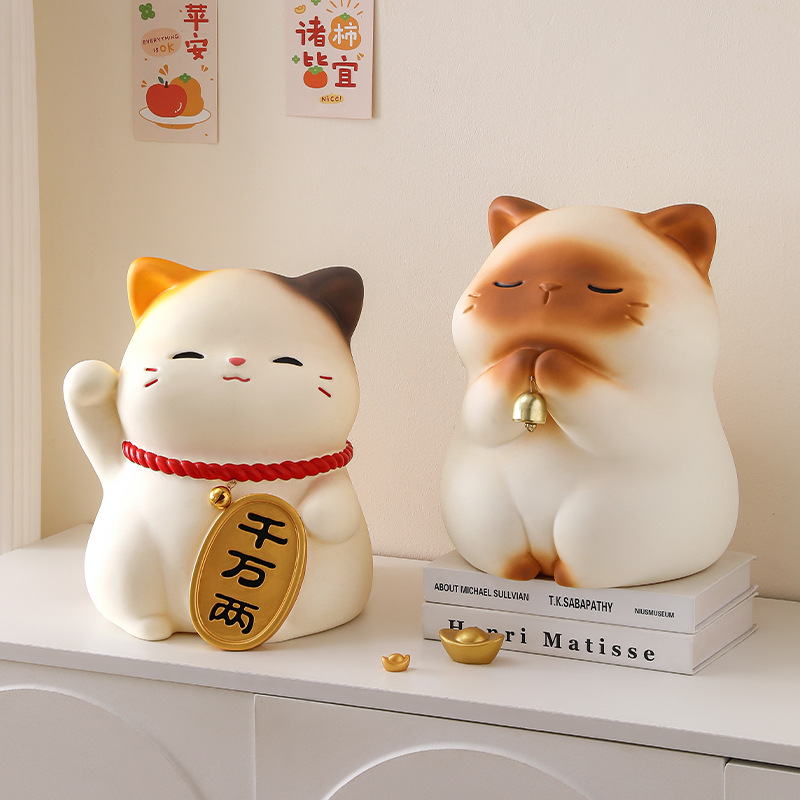 Lucky Cat Piggy Bank Desktop Ornaments Home Goodies Bedroom Bedside Table Piggy Bank for Children Birthday Gifts for Women