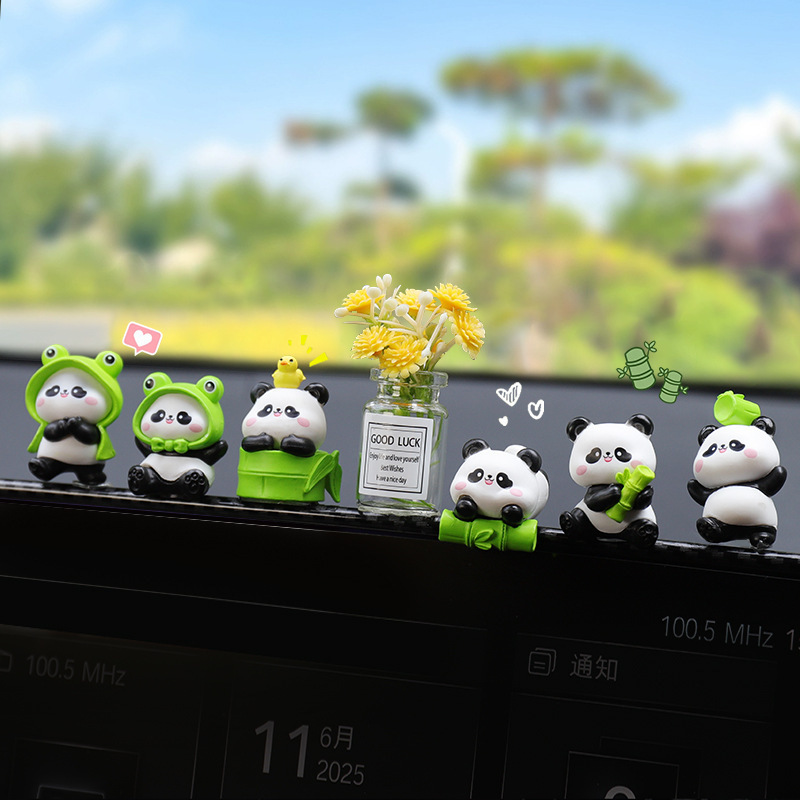 New Cute Cartoon Panda Car Ornaments Creative Car Interior Accessories Center Console Navigation Decorations