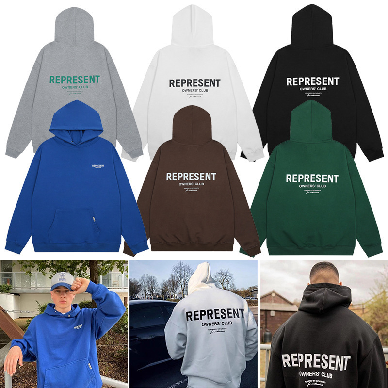 high quality REPRESENT Small Label Letter Hooded Sweater Men's American Style High Street FOG Men's and Women's Couple Loose Hoodie