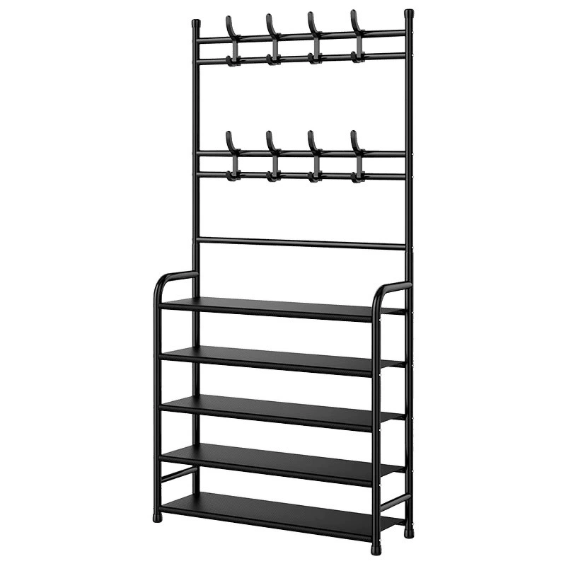 Easy-Install Iron Shoe and Coat Rack with Door, Multi-Layer Dustproof Storage Cabinet