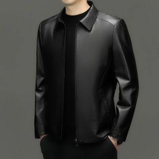 GB19099 Spring and Autumn Haining Men's Top-Layer Cowhide Genuine Leather Jacket Men's Lapel Slim-Fit Casual Jacket
