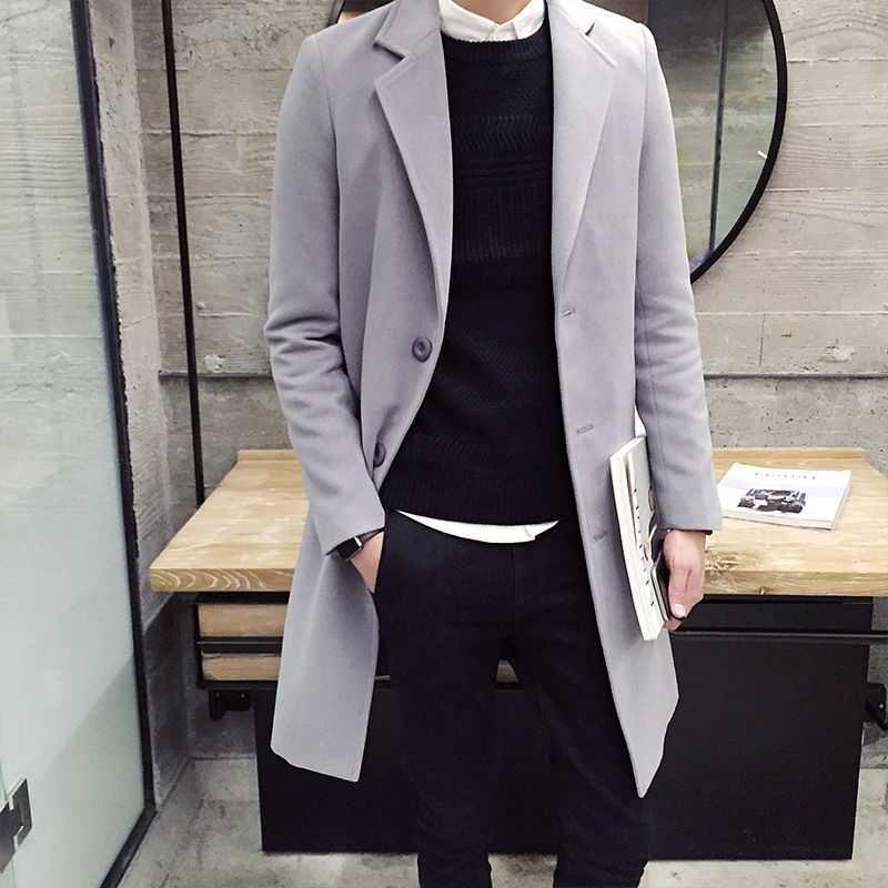 Trench coat hombres de longitud media 2022 Primavera, Otoño e Invierno nuevos hombres engrosados abrigo de lana largo juvenil
