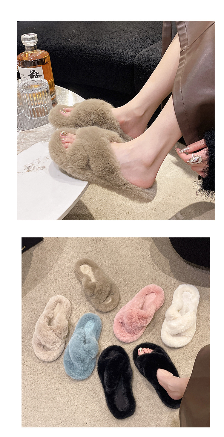 2023 new style fur slippers women's cross home thick bottom outer wear home warm cotton slippers foreign trade plus size wholesale_voghion.com