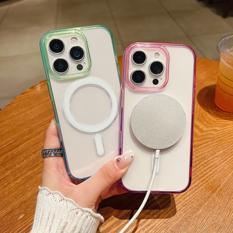 Apple 17Pro 携帯電話ケースに適した 2 色のグラデーション透明アクリル磁気吸引 iphone16 オールインクルーシブ保護カバー|undefined