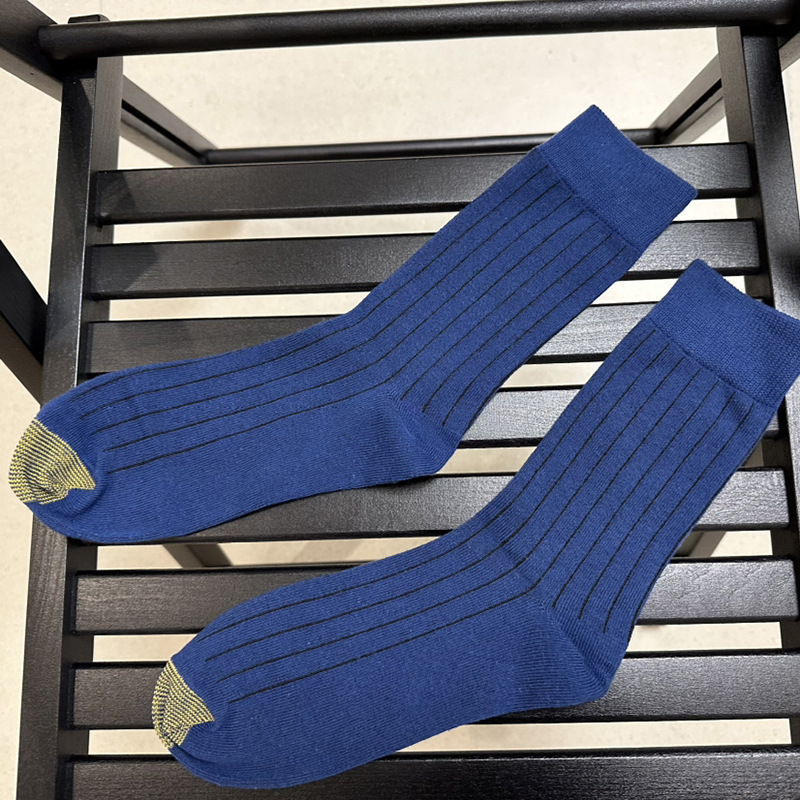 Temu Hot-Selling Gold Toe Line Men's Formal Mid-Length European and American Cotton Socks Gentleman Business Suit Socks Wholesale