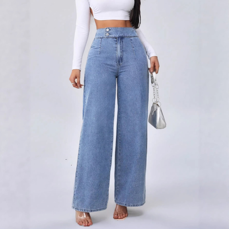 2026 Cross-Border High-Quality Women's High-Waisted Slim-Fit Jeans, Straight-Leg Stretch Casual Style