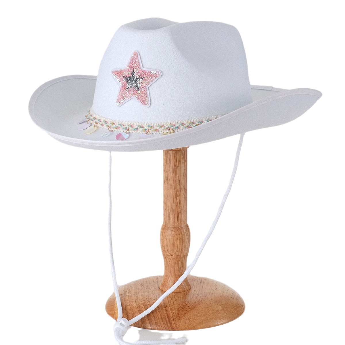 Explosiones transfronterizas damas sombrero de vaquero de color sólido sombrero de bisel colorido decoración de la estrella de cinco puntas fiesta cita