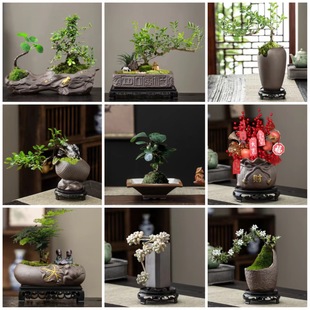 仿古復古室內室外創意盆景異形花盆小號特大號紫砂陶瓷綠植物台桌
