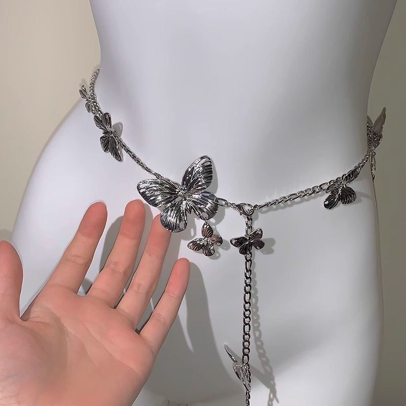 レトロな金属の蝶の腰のチェーンの女性の大衆の設計の高級感のネックレスの多機能の体のチェーンの爆発的なアクセサリー|undefined