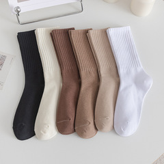 Socks for women in autumn and winter high elastic mid-calf women's socks Japanese style coffee color ins style long tube women's trendy cotton socks black and white socks