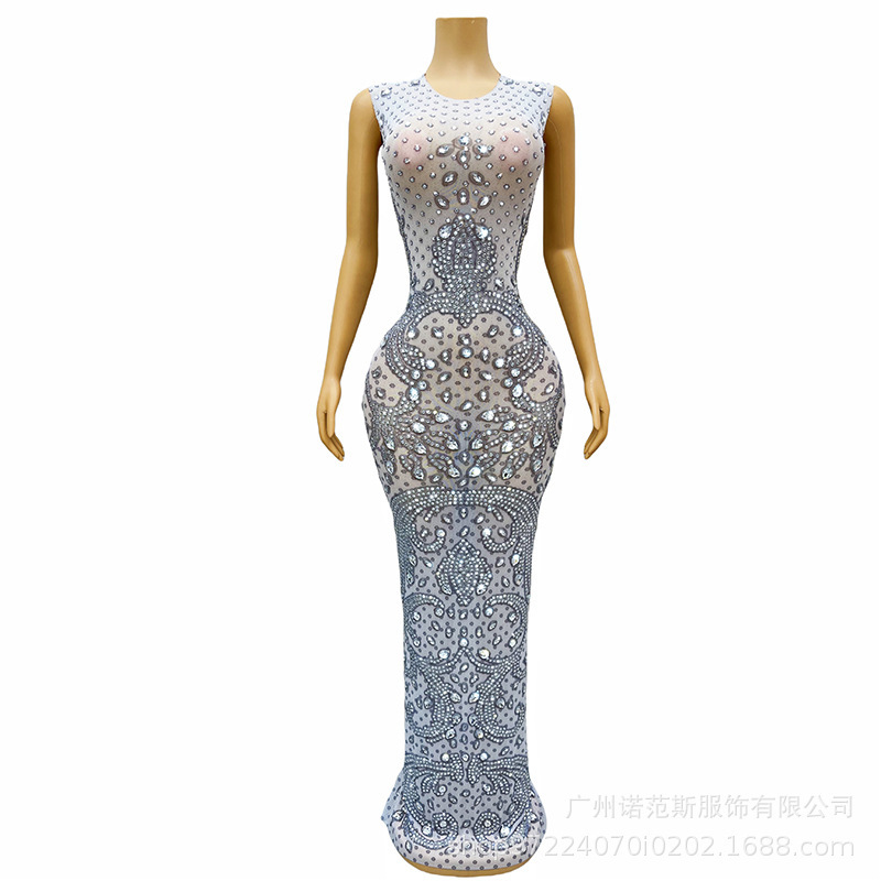 European and American sparkling diamond pattern concert stage host costume Miss Universe beauty dress temperament socialite dress