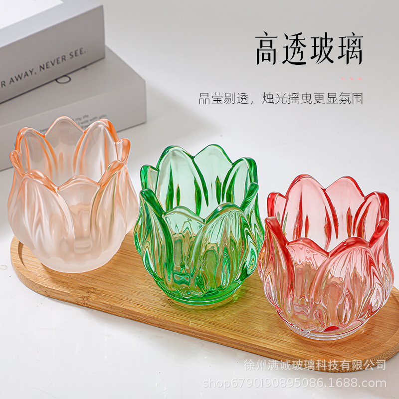 Transfronterizos de alta gama tulipanos candelabro de vidrio aromático lámpara de atmósfera accesorios de boda ornamentos de cena a la luz de velas accesorios de disparo