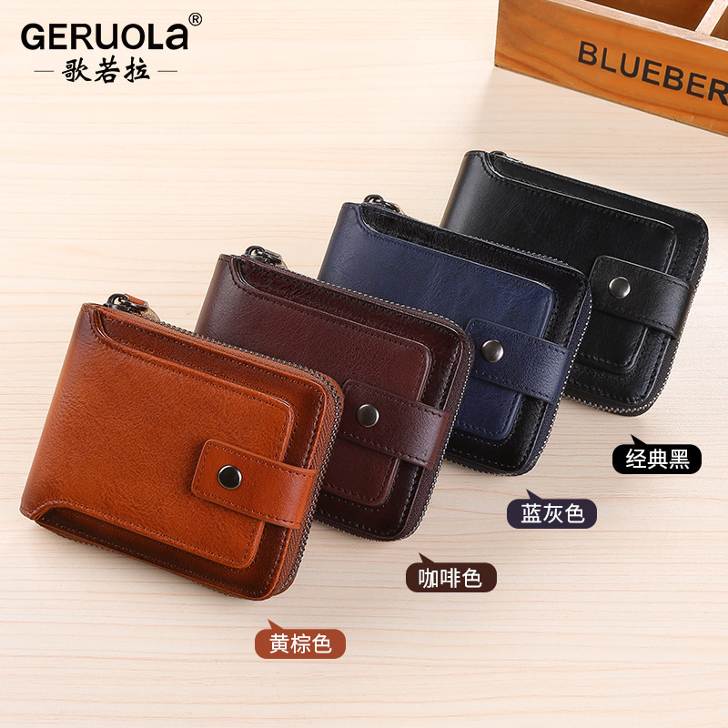 Cartera corta para hombre Cartera genuina de cuero de vaca Bolso de tarjeta Bolso de tarjeta de identificación Nuevos productos transfronterizos Cartera con cremallera de piel de vaca