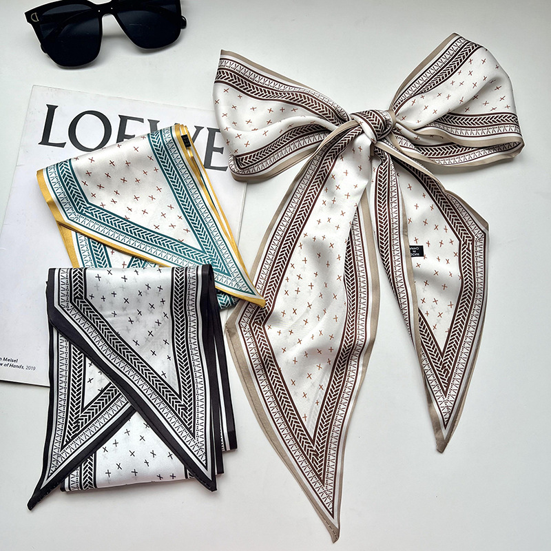 Bufandas de seda de ángulo oblicuo 2025 nuevo bufandas de diamante retrógrado decoración multifuncional de ángulo agudo moda bufandas largas correa de pelo