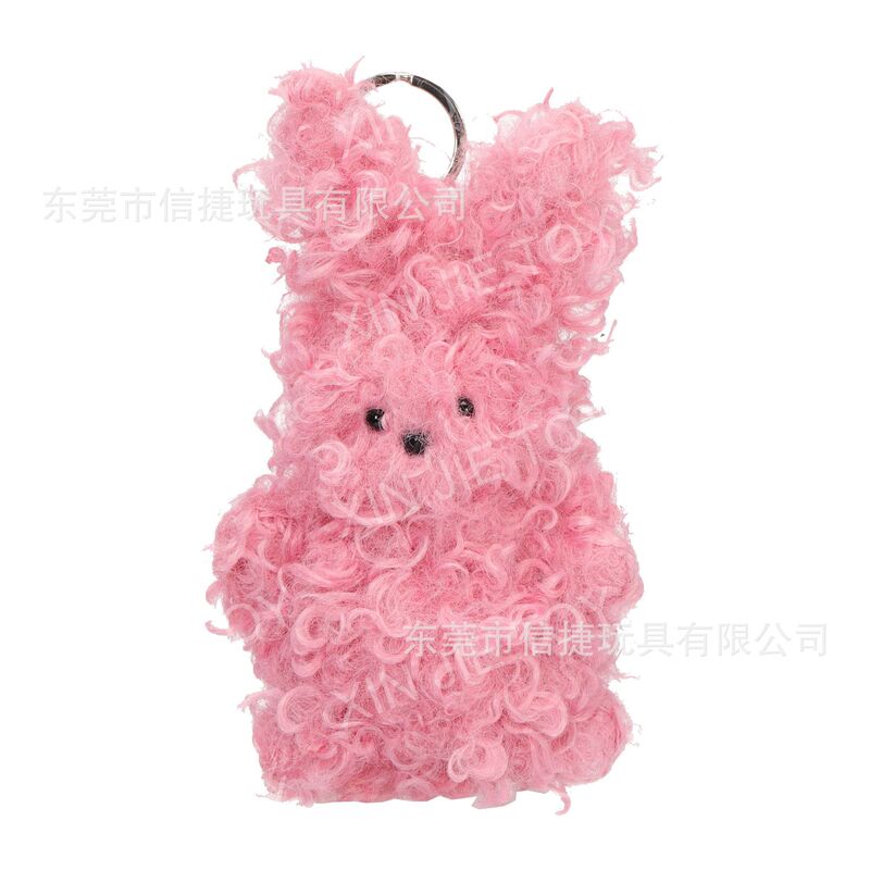 Customized Plush Toy Pink Fluffy Curly Plush Rabbit Keychain Girly Heart Pendant Customized with Pictures