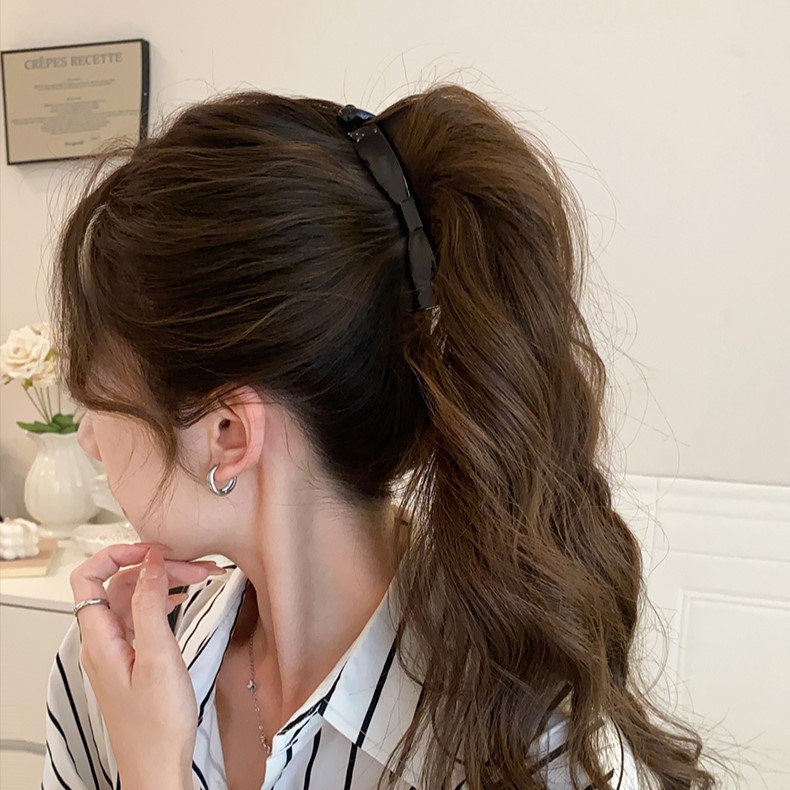 女性用の茶色のリボンヘアピン、後頭部のツイストクリップ、ハイポニーテール、シンプルで多用途なバナナクリップ|undefined