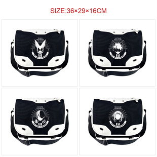My hero College anime peripheral shoulder bag casual PU leather black and white color matching messenger bag canvas student shoulder bag