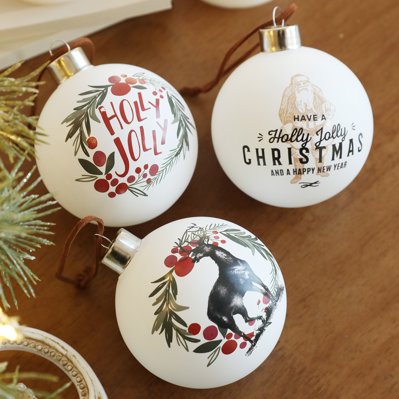 8CM bola de vidrio blanco impresa en color bola colgante árbol de Navidad decoración decorativa colgante de bola hueca decoración festiva