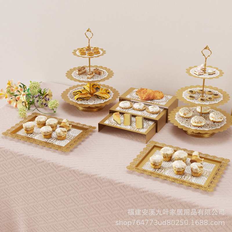 Juego de estantes para pasteles transfronterizos Soporte de exhibición de decoración de mesa de postres redondos de estilo europeo Postre Exhibición de dulces de frutas Mesa de descanso para el té