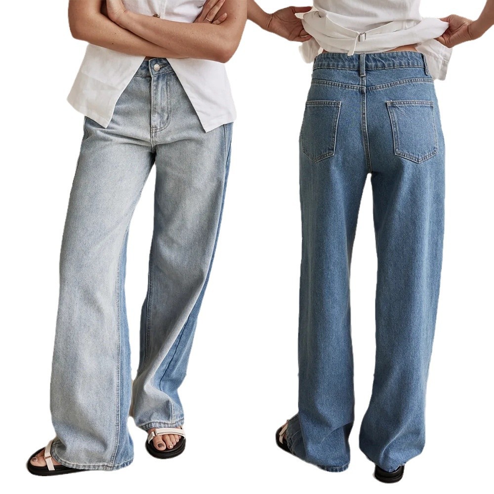 Women's 2025 New European And American Style Trendy Wide-Leg Pants Fashionable Street Washed Distressed Jeans 8932_ecoleips.com
