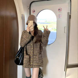大码女装2025秋冬胖妹妹复古时尚高级感名媛小香粗花V领编织外套