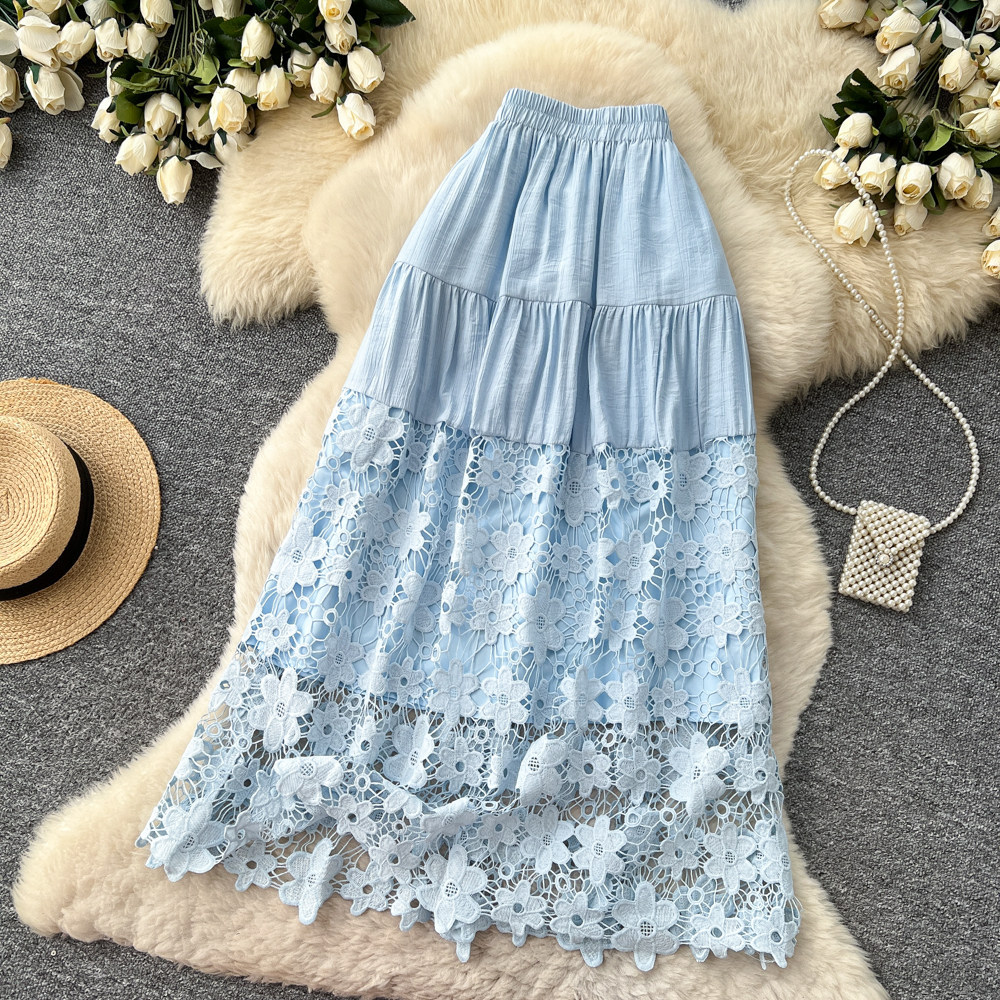Damen A-linien Midirock Mit Spitzen-einsätzen Und Blumenmuster_voghion.com