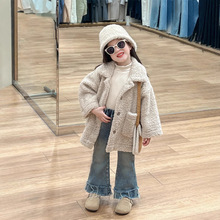 2025冬季新款 韩版童装 女童皮毛一体中长款外套 宽松慵懒风棉衣