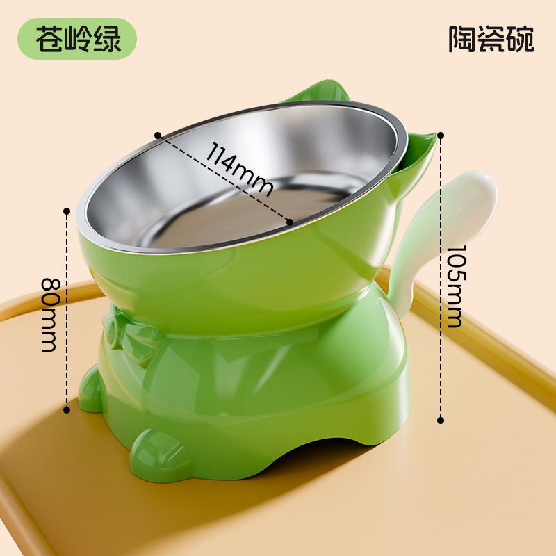 花螗季猫碗陶瓷猫食盆高脚猫咪饭碗水碗防打翻斜口猫碗不锈钢猫碗|undefined