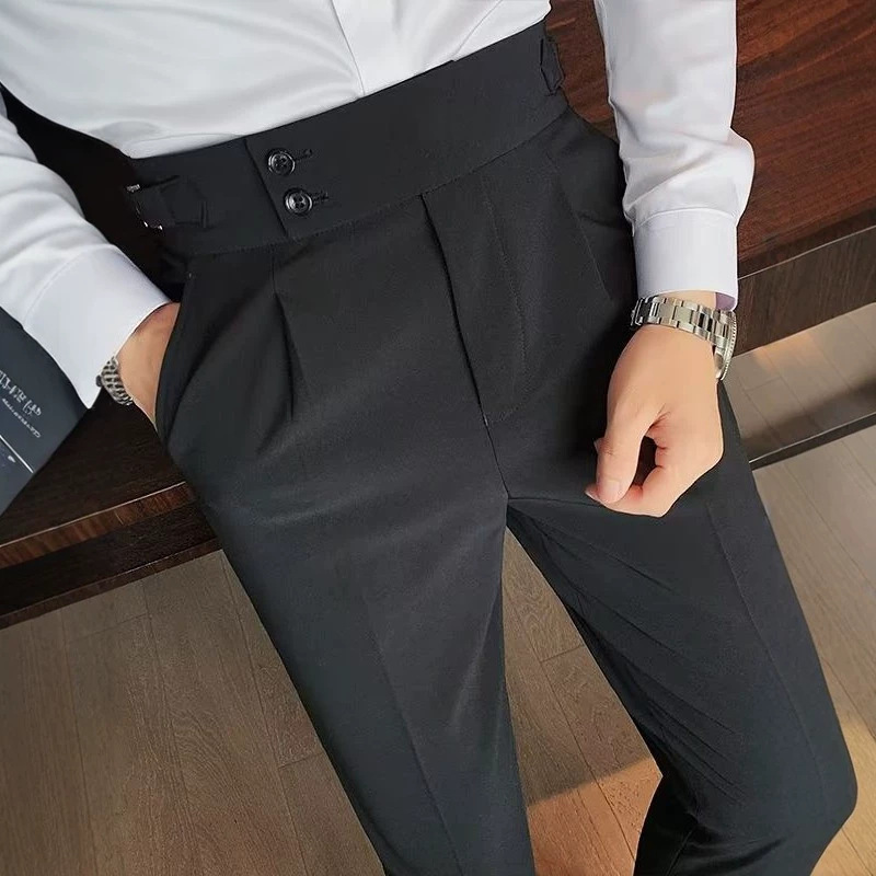 Naples Trousers Men's Korean-style Slim-fit Slippers Autumn Vintage High Waist Business Solid Color Straight Casual Trousers