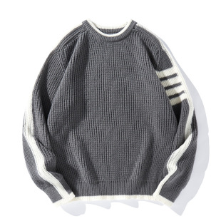 2024 New Knitted Sweater Men's Round Neck Korean Style Youth Sweater Thickened Thick Line Outer Wear Warm Clothes for Winter Men