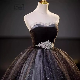 Tube Top Evening Dress 2025 New Banquet Elegant Slimming Look Host Fairy Art Exam Celebrity Party Dress for Women