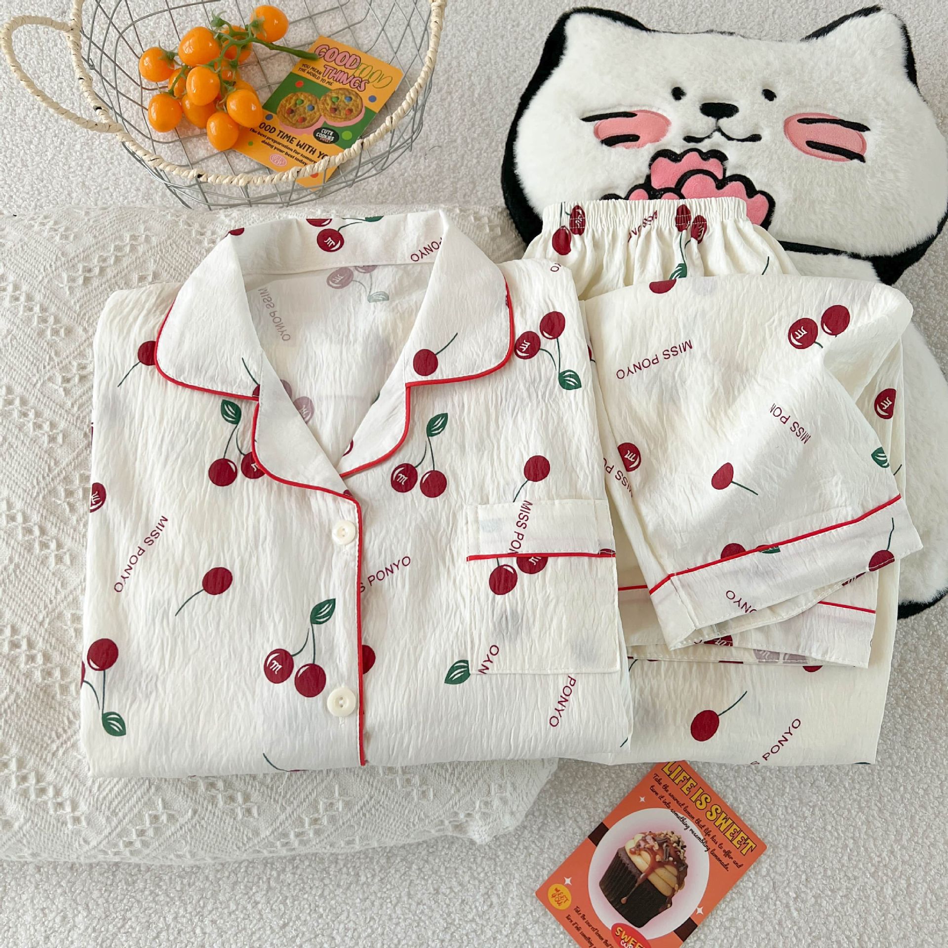Al por mayor transfronterizo primavera y otoño 2026 nuevo pijama de mujer dibujos animados nubes dulces cardigan de algodón mangas largas pantalones largos cubierta de ropa para el hogar image 20