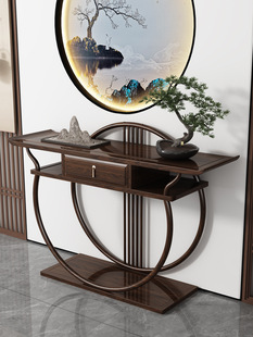 New Chinoiserie Entrance Table, Hall Strip Case, Accessible Luxury Black Gold Wood Entry Wall, Living Room Case, Table, Solid Wood Entrance Hall Q&