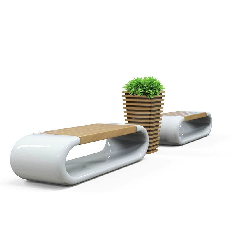 Creatividad al aire libre imitación de madera sólida fibra de vidrio taburete de ocio centro comercial hotel oficina oficina oficina sala de ventas asiento combinación de maceta