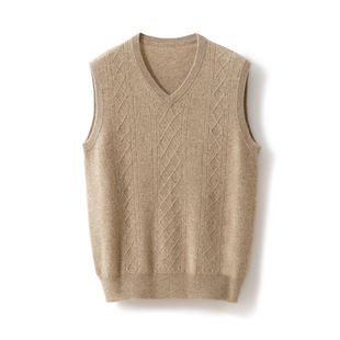New Autumn and Winter Men's Vest V-Neck Sleeveless Knitted Vest Sweater Solid Color Middle-Aged Business Inner Sweater