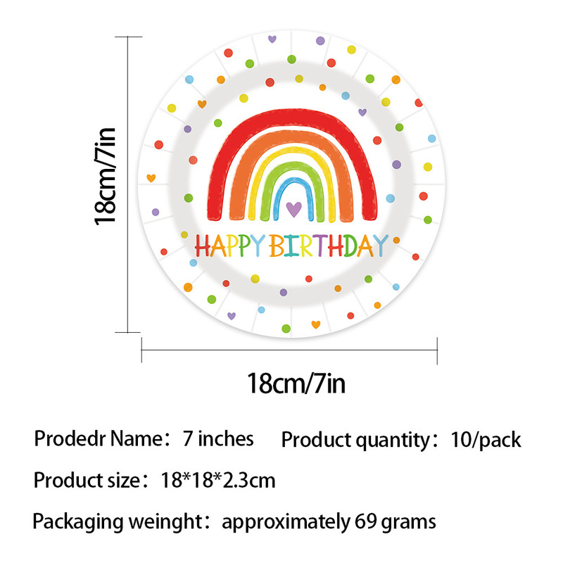 现货彩虹生日派对布置用品儿童节日聚会下午茶纸制品餐具套装批发|undefined