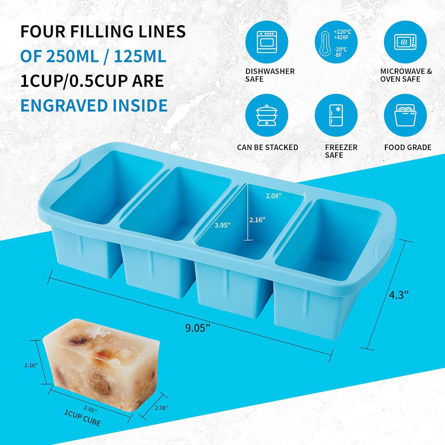 Big food silicone, handheld storage box, 4 cells 5