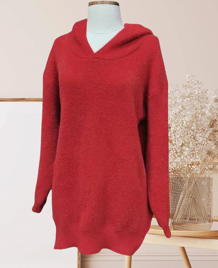 Hooded Hem Split Soft Waxy Knitted Sweater New Medium And Long Loose Pullover Red Sweater 11 Hmqviviiynsayin8Wueutyiou6Quzoc0Obbi