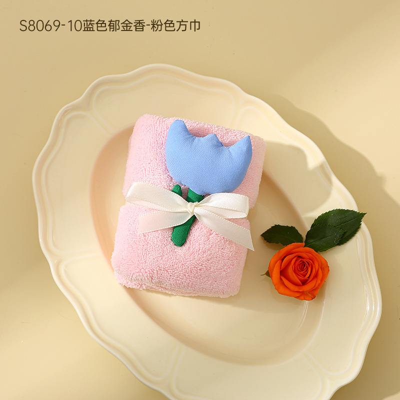 블루 튤립 핑크 스퀘어 스카프