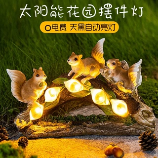 跨境户外太阳能灯仿真松鼠雕像树脂工艺品摆件花园庭院装饰灯