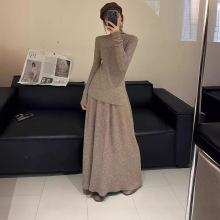 洋气减龄针织套装秋冬新款高领开叉显瘦毛衣女松紧腰半身裙两件套