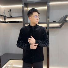 秋季男士新款金丝绒中国风立领盘扣设计上衣商务休闲修身唐装外套