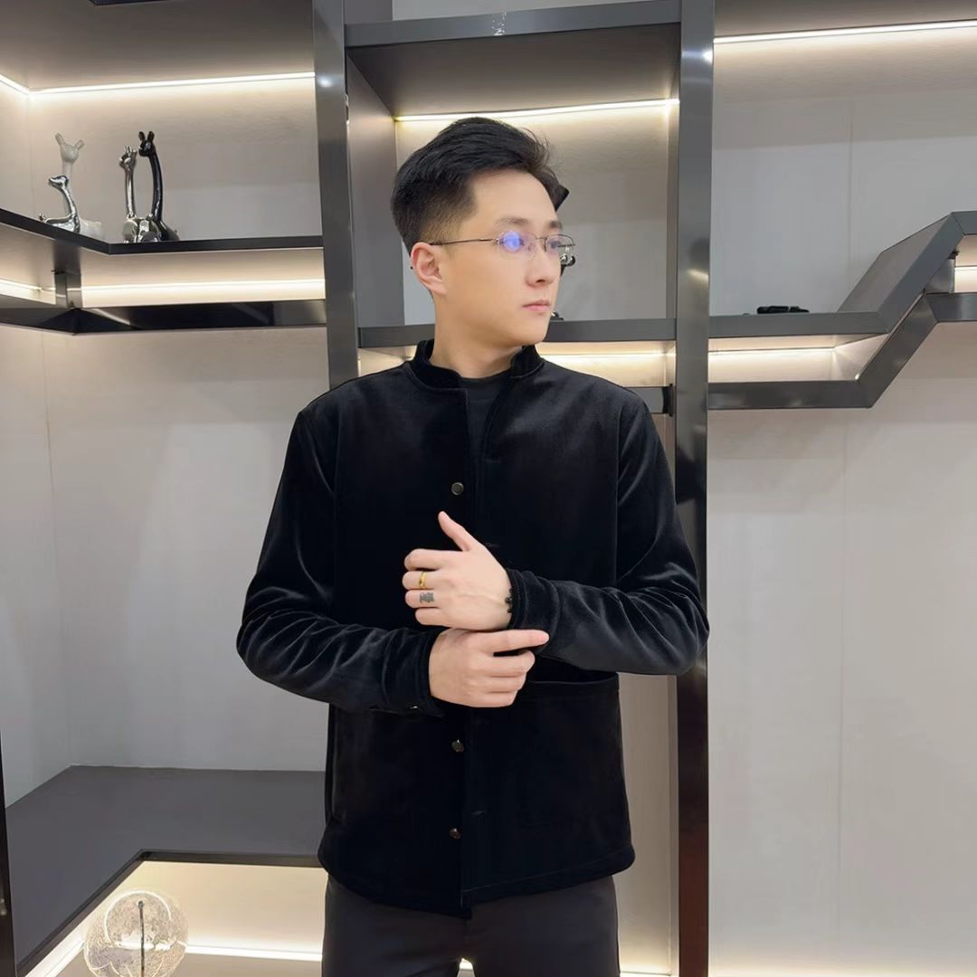 秋季男士新款金丝绒中国风立领盘扣设计上衣商务休闲修身唐装外套