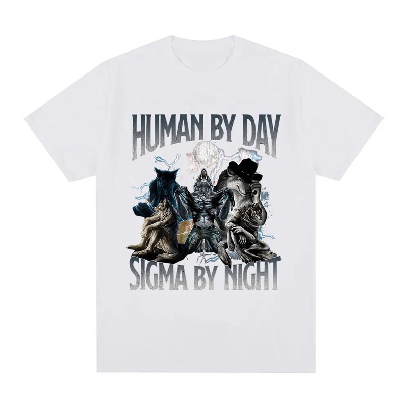 Tシャツシグマ半袖オオカミ面白いグラフィック夜コットン人间女性tシャツ昼カジュアル男ストリート|undefined