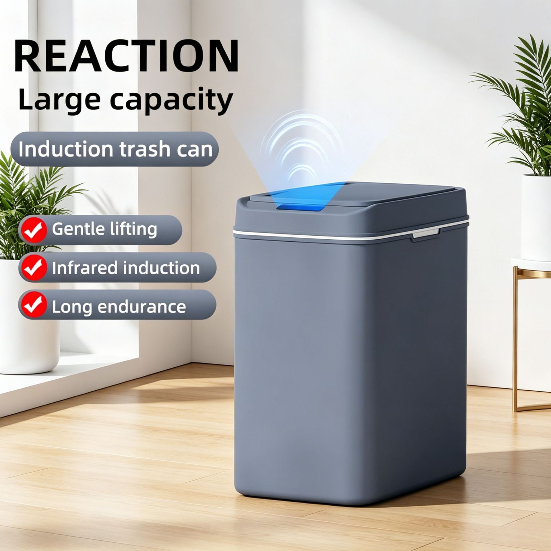 smart electric capacious induction garbage can for home use