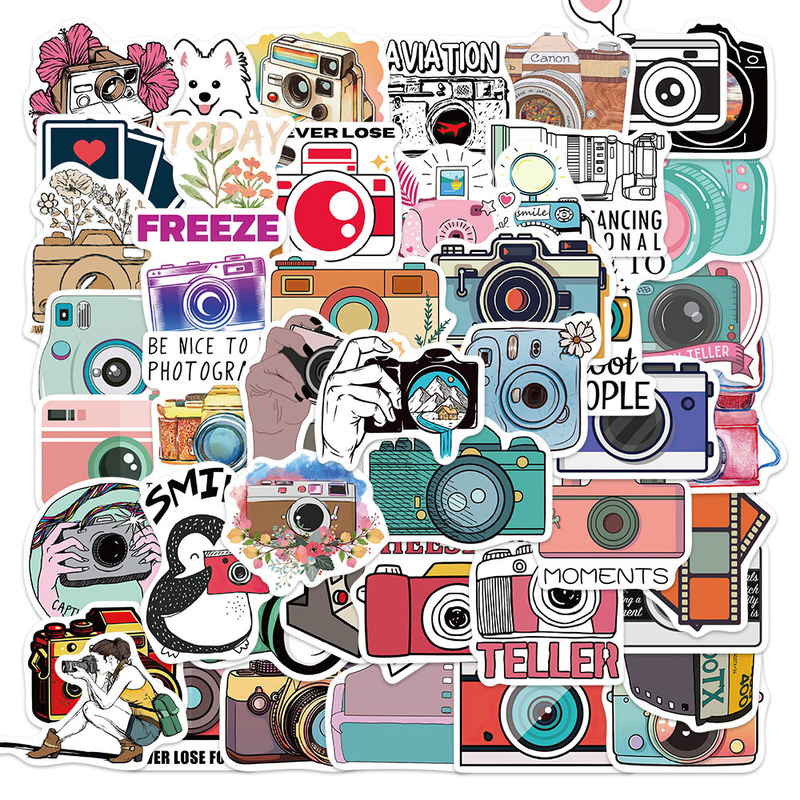 50 cartoon camera graffiti stickers notebook skateboard decoration water cup photographer essential waterproof PVC stickers