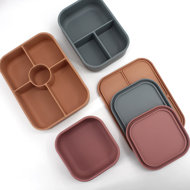 Caja de almuerzo de silicona de estilo japonés sellada horno de microondas trabajador de oficina Bento caja de almuerzo de estudiante portátil caja de almuerzo integrada de tres rejillas